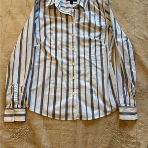 Banana Republic Grey and White Striped Button-Down Shirt